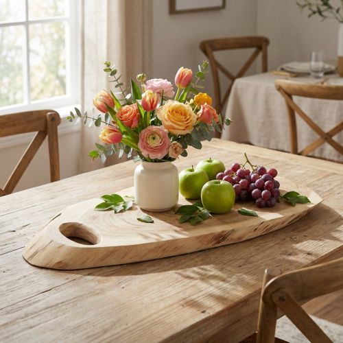 Træbakke af akacietræ med levende kant, L36-45 cm B15-21 cm | Floristik24.dk
