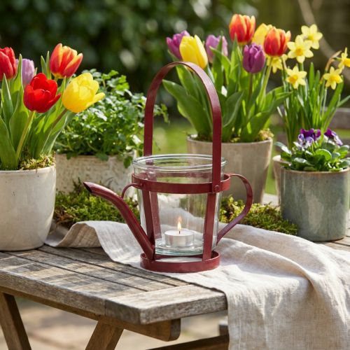 Lanterne glas dekorativ vandkande metal rød Ø14cm H13cm | Floristik24.dk