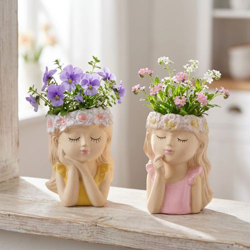 Dekorativ vase keramik plantekasse pige Ø7,5 cm H16 cm 2 stk. | Floristik24.dk