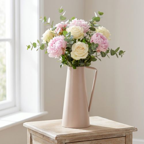 Dekorativ metalvase, dekorativ kande, lyserød, konisk, vintage blomstervase, 38 cm | Floristik24.dk