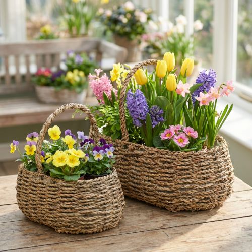 Plantekurv med håndtag kurv blomsterkurv L23/35cm sæt med 2 stk | Floristik24.dk