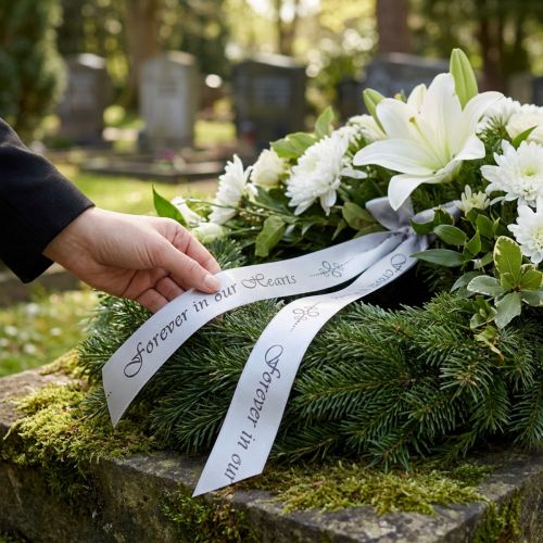 Artikel Sørgebånd sølv sort ordsprog Forever in... 25mm 25m