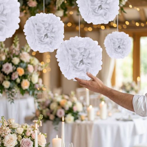 Pompom papir Ø30cm hvid 5stk | Floristik24.dk