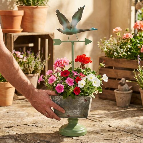 Plantekrukke med fod vejrhane træ natur/grøn 26x20cm H68cm | Floristik24.dk