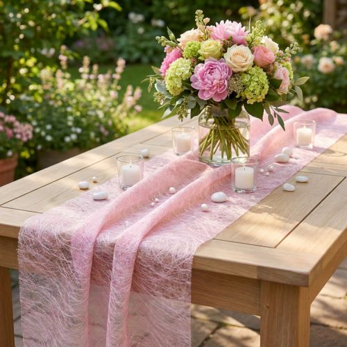 Deco fleece bordløber Sizoweb pink 30cm 25m | Floristik24.dk