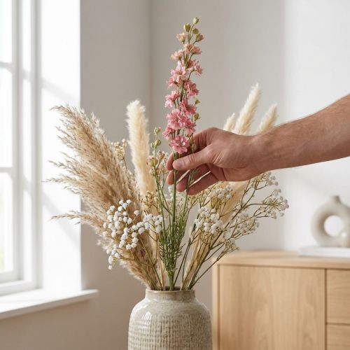Tørret (kunstig) Delphinium lyserød ridderspore, dekorativ blomstervase 64 cm 25 g | Floristik24.dk