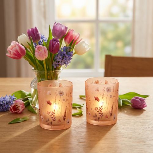 Artikel Dekorativ glaslanterne med blomstermotiv til stilfulde boligtilbehør, 12,5 cm, 2 stk.