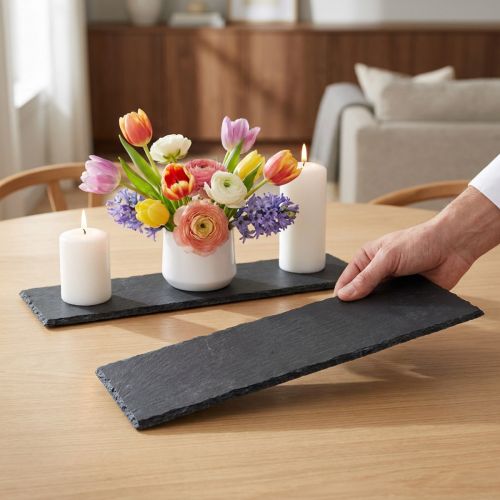 Skiferbræt lang, dekorativ bakke natursten 40×13cm 2stk | Floristik24.dk