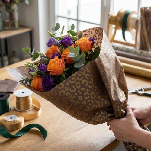 Artikel Blomstersilke leopardmønster brun vådstyrke 50x75cm 20 stk