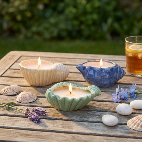 Citronella Candle Shell Keramik Udelys 14cm 3stk | Floristik24.dk