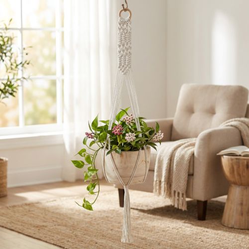 Makrame hængekurv boho stil plantepotte træ Ø22cm | Floristik24.dk