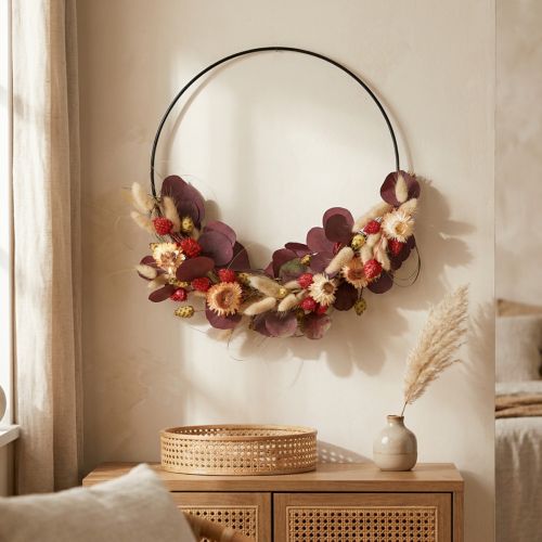 Artikel DIY Æske Ring Tørrede Blomsterkrans Jordbær Ø30cm - Boho Dekorativ Ring - Design Din Egen