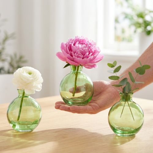 Små glasvaser, løgformede minivaser, grønne, Ø7,5 cm, H9 cm, 6 stk. | Floristik24.dk