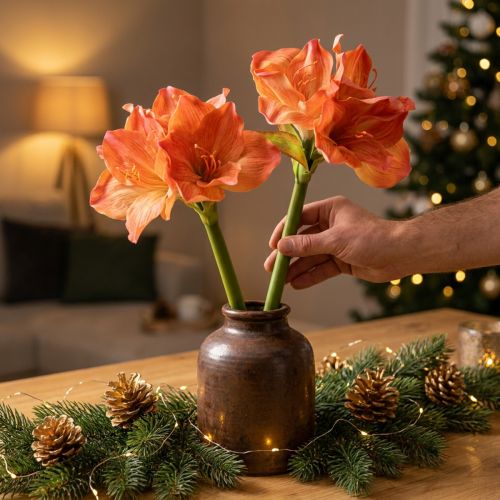 Artikel Amaryllis dekorative blomster i orange kunstig L55cm 2stk