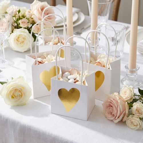 Gaveposer med hanke hvidguld papir 8,5×8,5×8cm 12 stk | Floristik24.dk