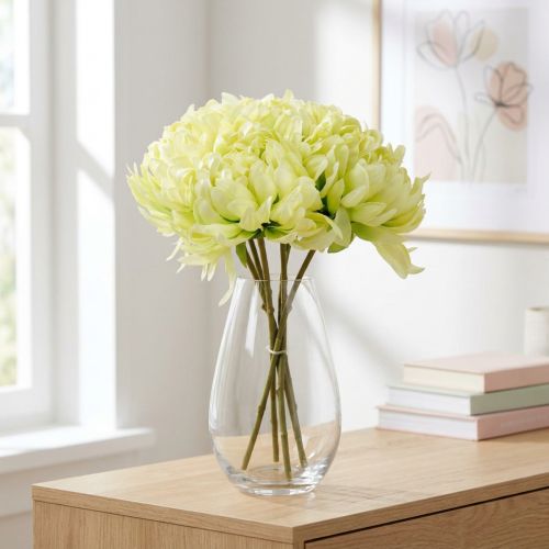 Buket af krysantemum kunstig fløde, gul 28cm 6stk | Floristik24.dk