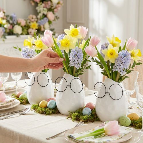 Vase med glas påskedekoration keramik hvid Ø8,5cm H13cm 3 stk | Floristik24.dk