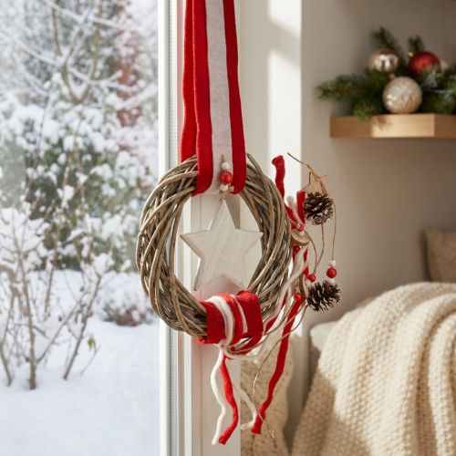 Julevindueskrans til at hænge rød, hvid Ø20cm L98cm | Floristik24.dk