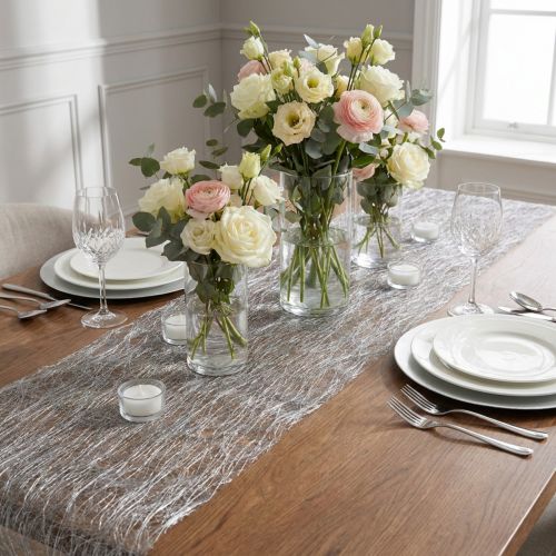 Deco fleece Sizoweb bordløber sølv 30cm 5m | Floristik24.dk