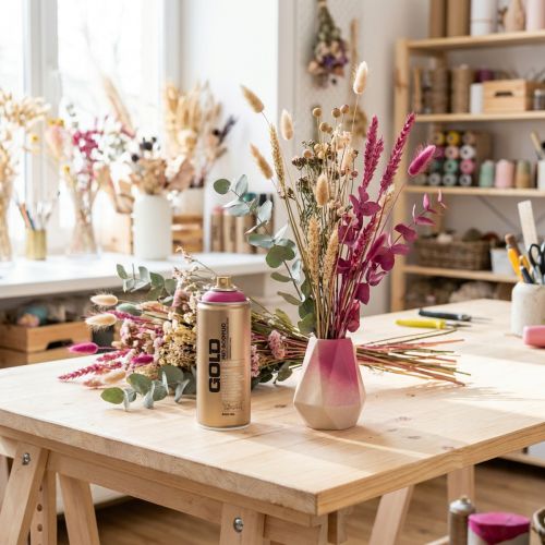 Spraymaling lak spray Pink Montana Guld silkemat 400ml | Floristik24.dk