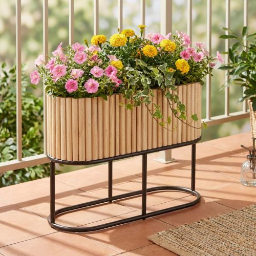 Mini højbed, jardiniere, plantekasse, træ, oval, 50×20 cm, H40 cm | Floristik24.dk