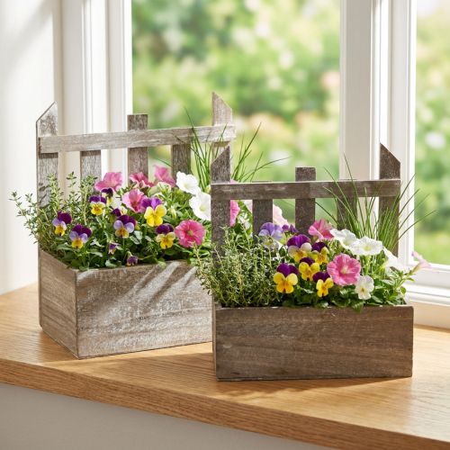 Mini blomsterkasse i træ L22/25 cm sæt med 2 | Floristik24.dk