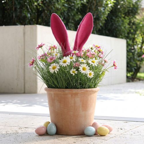 Bunny dekorative ører pink til påske flocked pind H56cm | Floristik24.dk