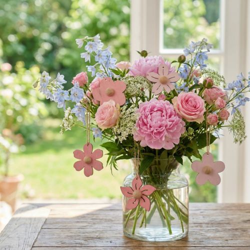 Træblomster hængende dekoration træ sommerdekoration pink 4,5cm 24 stk | Floristik24.dk