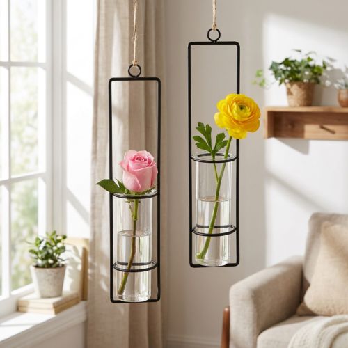 Reagensglasdekoration til ophængning af minivaser glas Ø6cm 32cm 2stk | Floristik24.dk