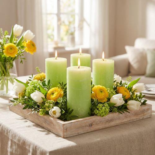 Candle Lime Green​​​​​​​ Lysegrøn 50×100mm ensfarvet 4 stk. | Floristik24.dk
