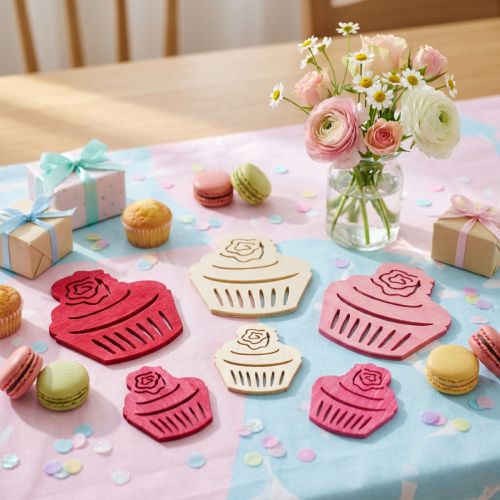 Træ cupcakes borddekoration pastelfarver muffins fødselsdagsdekoration 24 stk | Floristik24.dk