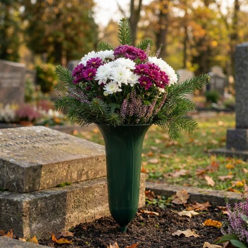 Artikel Gravvase 42cm mørkegrøn vase gravdekoration sørgeblomster 5 stk