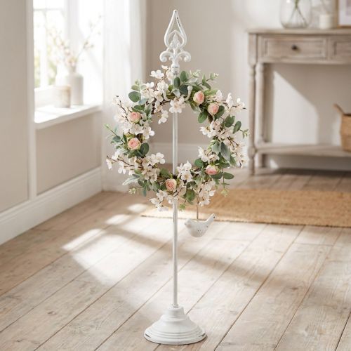 Kransholder Shabby Chic Hvid Kransstativ Metal 4 Kroge H76cm | Floristik24.dk