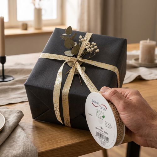 Artikel Bånd Leopardprint Silkebånd Creme Guld 15mm 18m