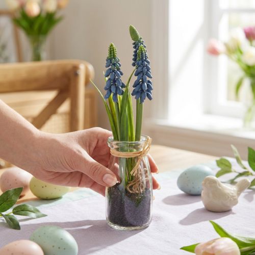 Hyacint kunstig Perlehyacint blå i glas H22cm 2stk | Floristik24.dk