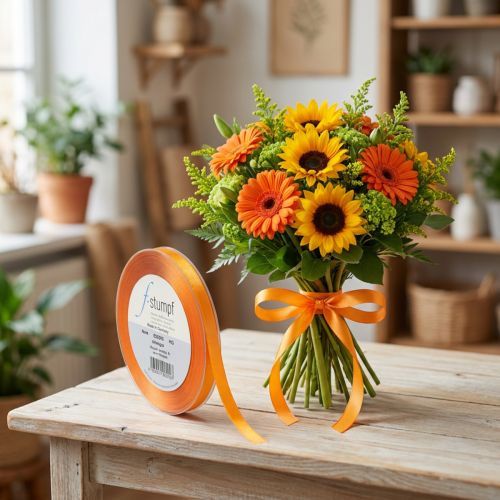 Dekorativt gavebånd orange båndkant 8mm 50m | Floristik24.dk