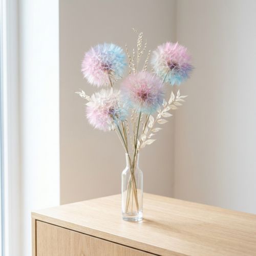 Mælkebøttedekoration, tørrede blomster, stabiliserede og farvede, delikate, holdbare, 12 cm, 4 stk. | Floristik24.dk