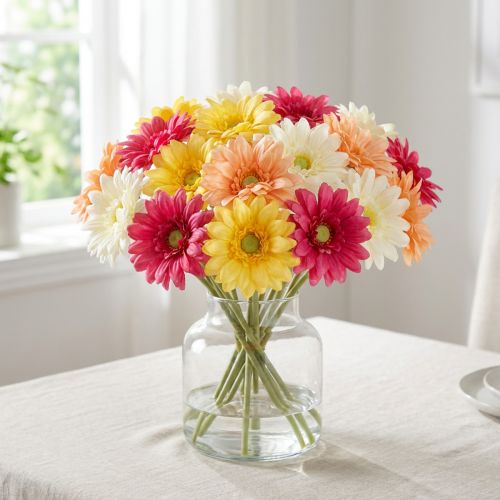 Kunstig gerbera blomsterbuket til frisk og letplejet dekoration 47 cm 32 stk. | Floristik24.dk