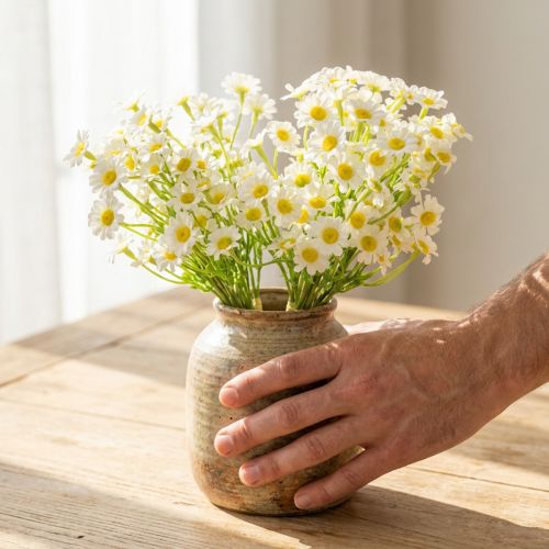 Kunstig kamille som blomsterbuket til naturlig og letplejet dekoration, 28 cm, 3 stk. | Floristik24.dk
