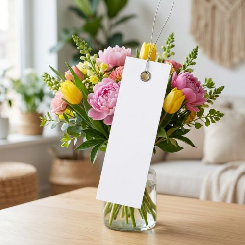 Hvide hængemærker 18x60mm med metaltråd, vejrbestandige, ideelle til blomster- og gavemærkning, 250 stk. | Floristik24.dk