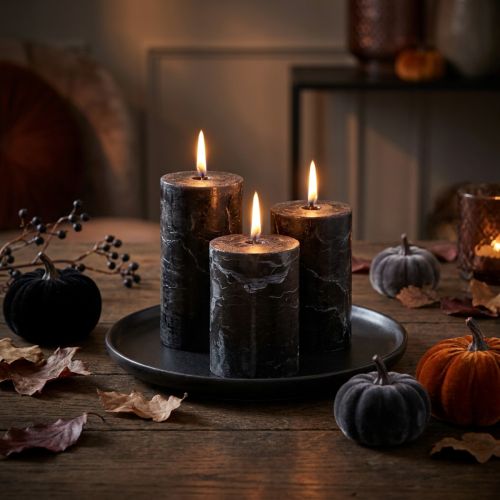 Elegante sorte bloklys, ensfarvede, 70x100mm, 4 stk. - dekoration, jul, Halloween | Floristik24.dk