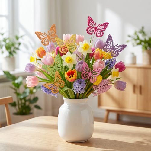 Forårsdekoration blomsterpropper træ dekorative sommerfugle 28cm 18 stk | Floristik24.dk