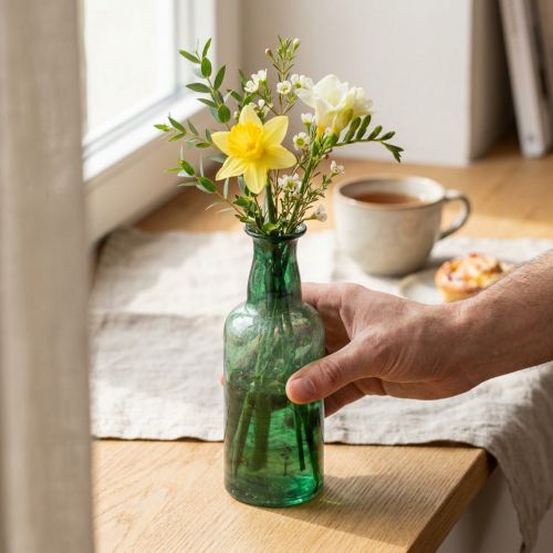 Mini vase glasflaske vase blomstervase grøn Ø6cm H17cm | Floristik24.dk
