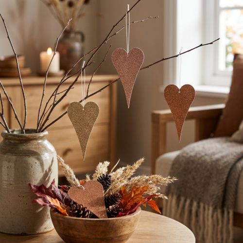 Hængende deco hjerter til at hænge op orange/gul 10cm 6stk | Floristik24.dk