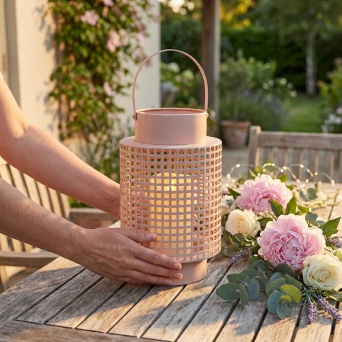 Dekorativ lanterne pink metal lanterne med håndtag Ø18cm H29cm | Floristik24.dk