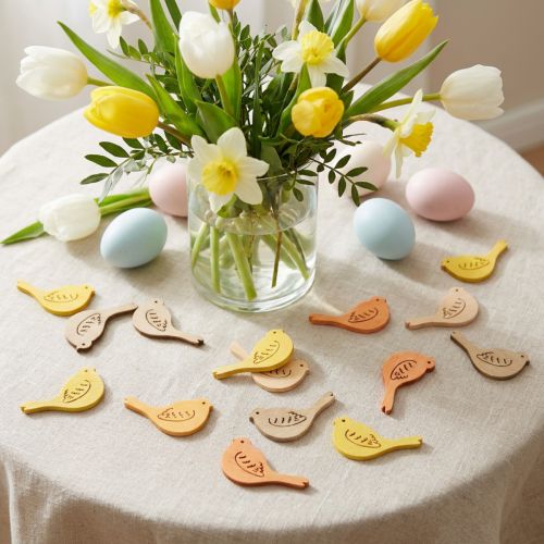Scatter dekoration fugle dekoration træ forår gul/beige/orange Ø4cm 72 stk. | Floristik24.dk
