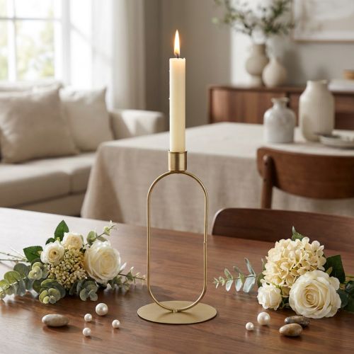 Lysestage Oval Lysestage Guld Ø10cm H21cm | Floristik24.dk