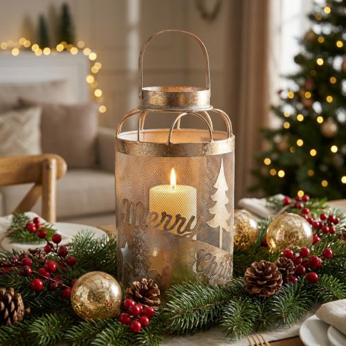 Artikel Vintage lanterne lysestage Glædelig jul Ø19cm H34cm
