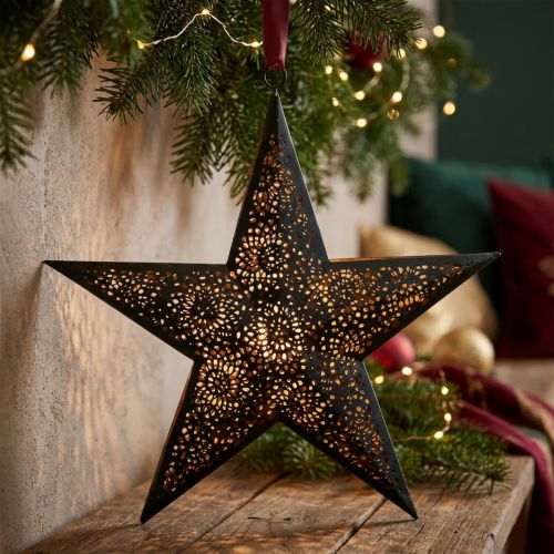 Juleophæng stjerne metal stjerne sort H25,5cm | Floristik24.dk
