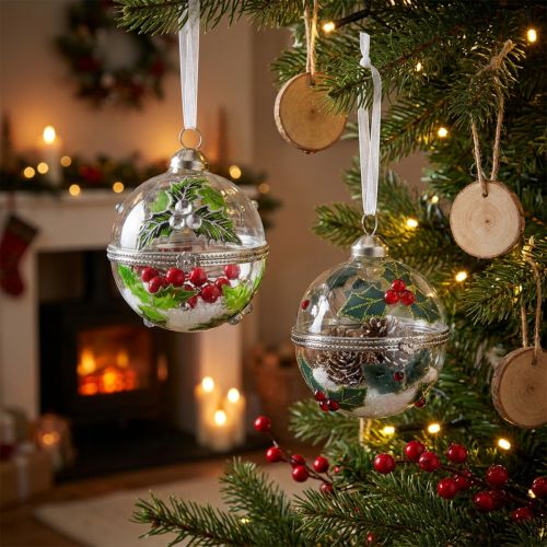 Juletræskugler glas til at fylde kristtorn Ø6cm 2stk | Floristik24.dk